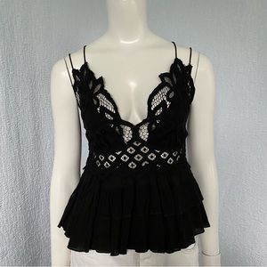 Free People Adella Tank Camisole Top Lace Black
